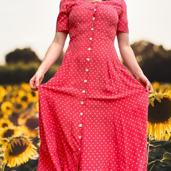 RARE Vintage J. Peterman Company '40s Style Silk Polka-Dot Dress - Picture 10 of 16